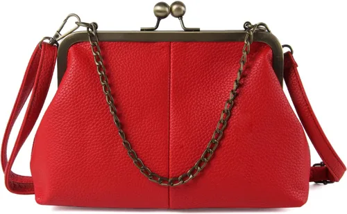 Vista 9 de Cartera clásica para mujer con cierre de beso, con correa de cadena, bolso de hombro Negro