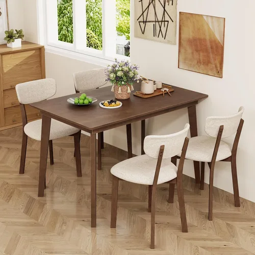 Vista 8 de Giantex Mesa de comedor para 4, mesa de cocina rectangular de madera de 48 pulgadas con patas de madera de goma maciza, mesa de comedor moderna