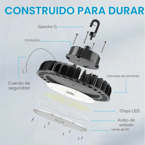 Vista 6 de HYPERLITE Luces LED High Bay de 100 W, 14,500 lm (145 lm/w) 5000 K, 1-10 V, regulable, cable de 5' con enchufe de 110 V, gancho de EE. UU., listado