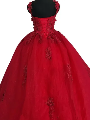Vista 7 de Vestidos de quinceañera con cuello en V para mujer, vestido de baile de tul brillante 3D, apliques de flores dulces 15 16, vestidos de fiesta