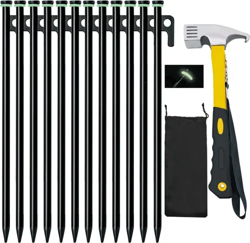 Vista 16 de Estacas de Tienda, 8 Piezas 10 Pulg. Estacas de Tienda de Acero Forjado Resistente + Bolsa de Almacenamiento, Estacas de Tienda de Metal, Estacas