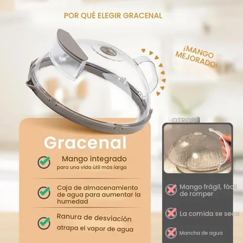 Vista 4 de Cubierta de salpicaduras de microondas para alimentos, cubierta de microondas mejorada con vaporizador de agua, mango integrado, cubiertas
