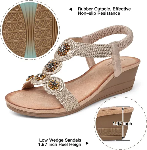 Vista 5 de SHIBEVER - Sandalias de plataforma para mujer, correa elástica en el tobillo y puntera abierta, elegantes, para mujer, para el verano