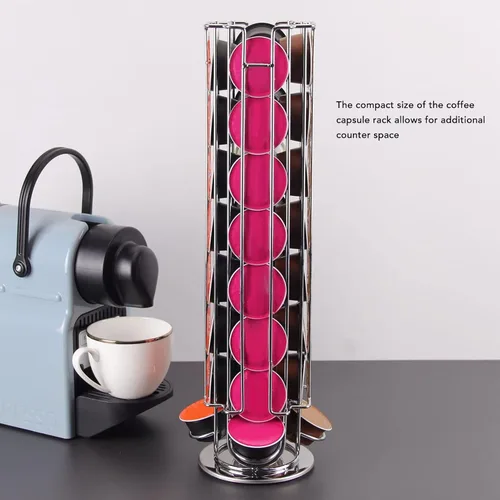 Vista 3 de Soporte para cápsulas de café, soporte giratorio giratorio para cápsulas de café, organizador de cápsulas de café para Dolce Gusto Smooth Silver