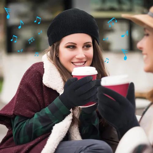 Vista 7 de 4 piezas de gorro Bluetooth para hombre, con luz LED inalámbrica de música, con guantes para hombres y mujeres, regalos deportivos