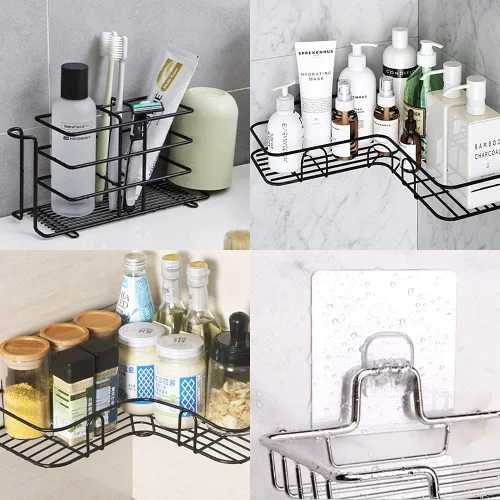 Vista 7 de Paquete de 4 ganchos adhesivos para regadera, cesta de baño, soporte para jabonera, fregadero de cocina, ganchos adhesivos de repuesto