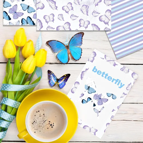 Vista 8 de 24 blocs de papel púrpura acuarela mariposa Scrapbook papel papel de doble cara con patrón de flores Bue para álbumes de recortes, bricolaje, fondo