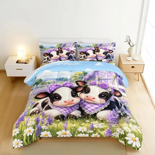 Vista 29 de HOSIMA Edredón de lobo salvaje tamaño individual, ropa de cama con estampado de animales del bosque con 2 fundas de almohada, juego de ropa de cama