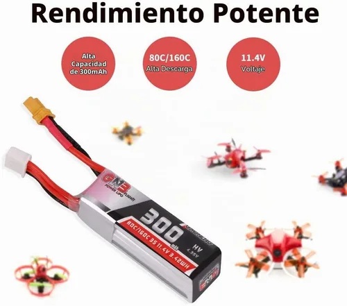 Vista 3 de 300mAh HV LiPo Batería 3S 80C/160C 11.4V XT30 Conector para Betafpv 75x