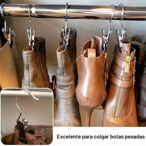 Vista 8 de Coideal Ganchos para colgar botas, 8 ganchos para botas, clips de ropa de acero inoxidable para secar calcetines (negro)