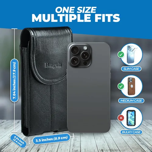 Vista 2 de Funda de cuero genuino para iPhone 17 Pro Max 16 Pro Max 15 Plus 14 Pro Max Samsung Galaxy Note 9 8 S24 Ultra S25 Edge Funda con clip para cinturón