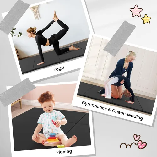 Vista 4 de Giantex 4'x10'x 2" Gymnastics Mat, 4-Panel Folding Aerobics Exercise Mat w/Hook & Loop Fastener, Carrying Handle, Portable Tumbling Mat for