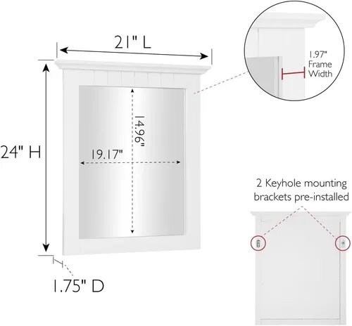 Vista 2 de Design House 541581-WHT - Espejo rectangular de pared con marco de madera tradicional, para sala de estar, dormitorio, baño, 24 pulgadas de alto x