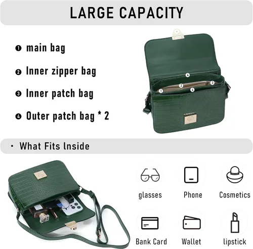 Vista 4 de Chinllo Bolso bandolera de hombro para mujer, bolso de bolsillo triple de piel sintética, bolso de mensajero con solapa