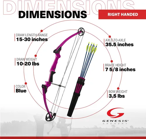 Vista 3 de Genesis Original Compound Bow & Arrow Kit - Adjustable Compound Bow for All Skill Levels Púrpura