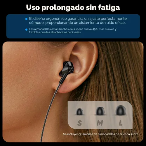 Vista 5 de Auriculares con cable USB-C, auriculares in-ear de doble controlador con micrófono, ajuste de cancelación de ruido, graves profundos, cable sin