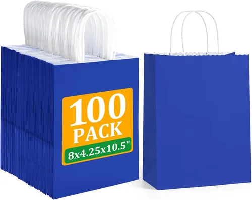 Vista 8 de BagDream Bolsas de regalo negras de 8 x 4.25 x 10.5 pulgadas, 100 bolsas de papel kraft con asas a granel para bodas, recuerdos de fiesta