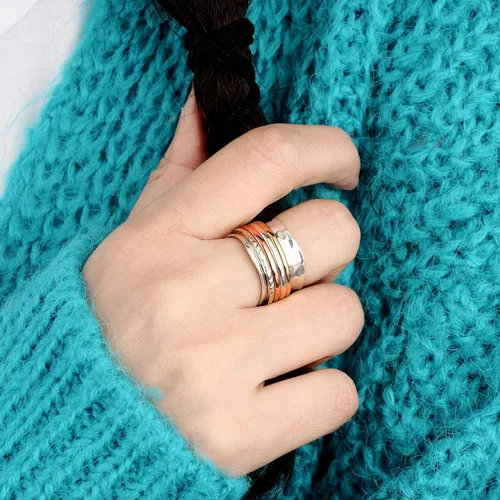 Vista 7 de Boho-Magic Anillo giratorio para mujer, plata de ley 925, con cobre y latón, anillos de plata
