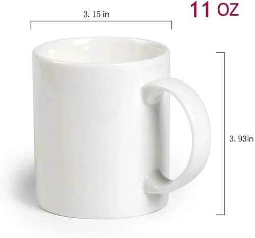 Vista 4 de Taza de té de café de cerámica blanca revestida de 11 onzas (3.7 x 3.1 in) prensa de calor imprimible transferencia sublimación tinte recubierto