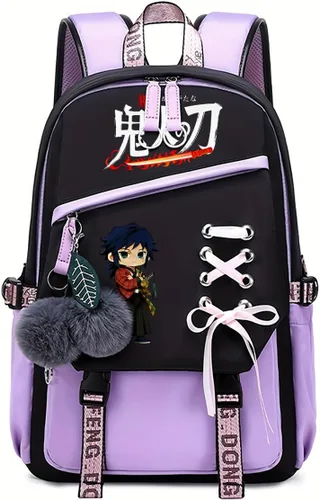 Vista 14 de Linda mochila escolar para niñas y niños, mochila escolar para estudiantes de primaria media, mochila escolar Kawaii con colgante (rosa)