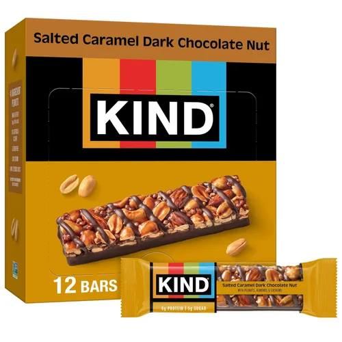 Vista 12 de KIND Barras de nueces, almendras, caramelo y sal marina, aperitivos saludables, sin gluten, bajas en azúcar, 0.21 onzas de proteína, 12