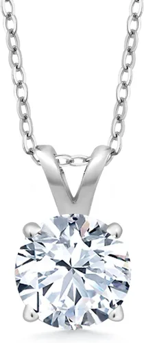 Vista 101 de Gem Stone King Collar con colgante solitario de plata de ley 925 de 0.236 in con piedra natal redonda Collar de 4 puntas para mujer Con cadena