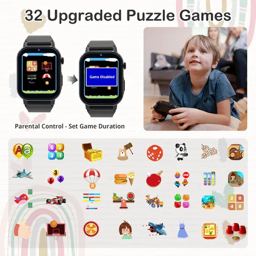Vista 3 de Reloj Inteligente para Niños de 32 Juegos para Niños de 5 a 12 Años, Reloj Inteligente para Niños con Pantalla Táctil HD, Cámara de Video