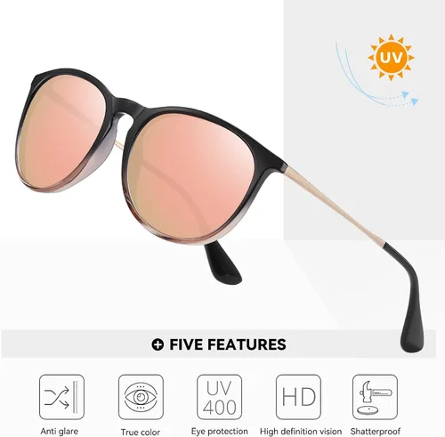 Vista 3 de Fozono Gafas de sol polarizadas redondas retro para mujer, gafas de sol vintage con protección UV