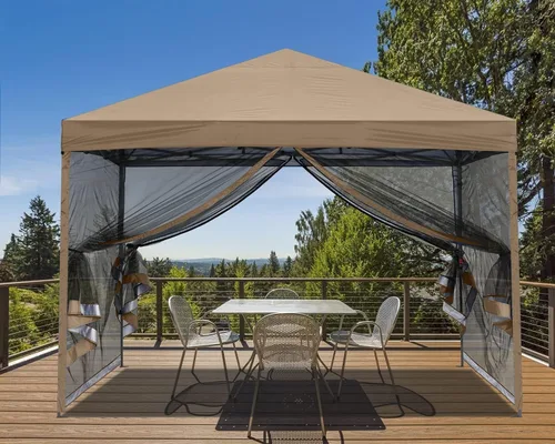 Vista 20 de MASTERCANOPY Toldo desplegable para exteriores de fácil instalación con paredes de malla (8 x 8 pies, rojo) Silver‑coated Waterproof UV‑blocking
