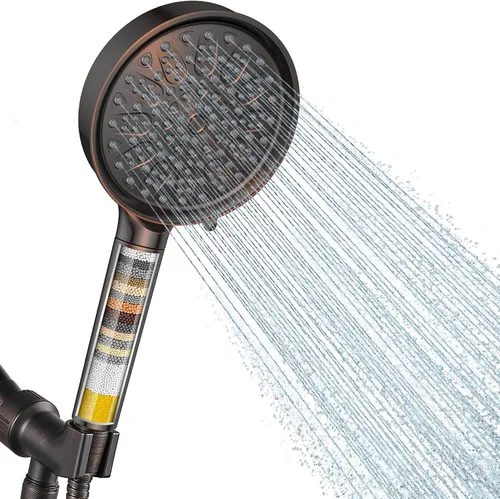 Vista 15 de Cobbe Cabezal de ducha filtrado con mano, 6 modos de pulverización, filtros suavizantes de agua, elimina el cloro y reduce la piel seca, níquel