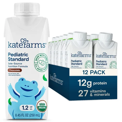 Vista 10 de KATE FARMS - Batido de nutrición pediátrica orgánica de chocolate alto en calorías 1.2, 12g de proteína, 27 vitaminas y minerales, reemplazo