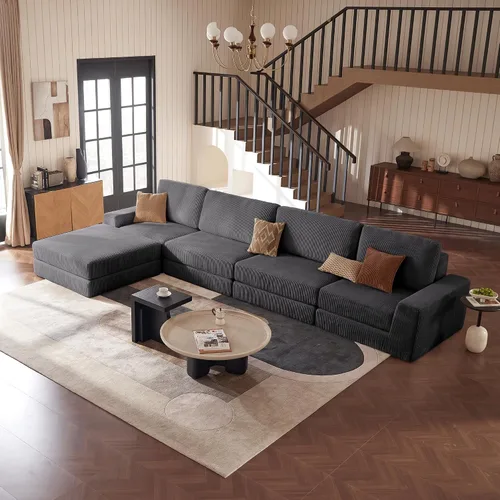 Vista 18 de Sofá seccional modular, 120.47" Sofá seccional moderno en forma de nube con chaise en L, cómodo sofá mullido de corduroy con asiento profundo, sofás