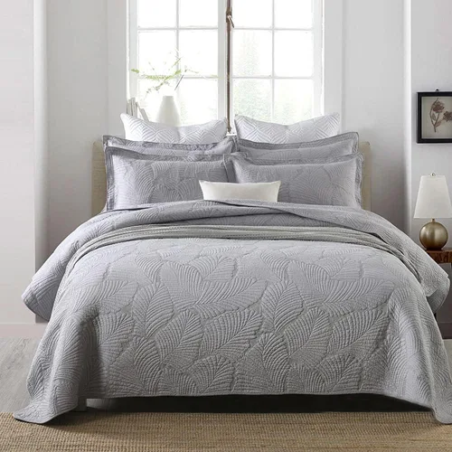 Vista 2 de vctops Juego de edredón de algodón con bordado de hojas de 3 piezas, colcha reversible ligera y reversible con 2 fundas de almohada para todas
