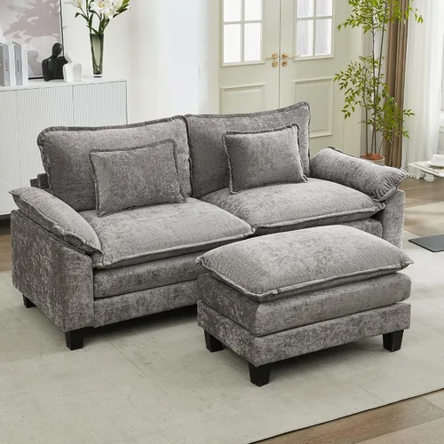 Vista 55 de URRED - Sofá seccional modular tipo nube, cómodo sofá cama de chenilla moderna con asientos profundos y otomán/almohadas para sala de estar