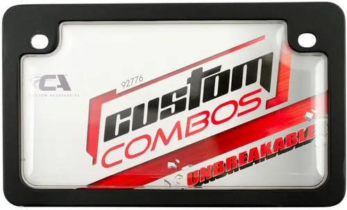 Vista 2 de Custom Combos 92776 Combo de armazón y protección para placa de vehículo irrompible y transparente para motocicleta con armazón negro