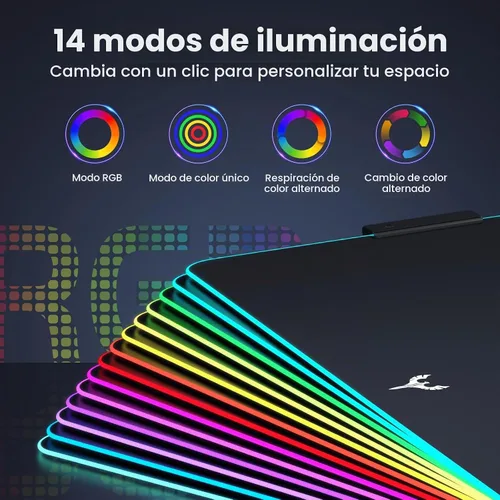 Vista 3 de BladeHawks Alfombrilla de ratón para juegos RGB con Hub USB de 4 puertos, 14 modos de iluminación, base antideslizante extragrande de goma