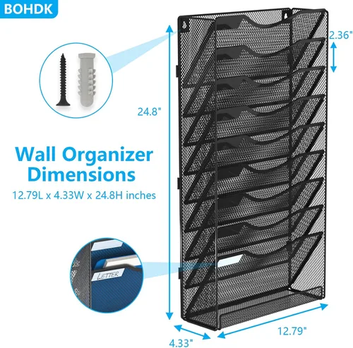 Vista 5 de Organizador de archivos de pared de malla de 10 niveles, organizador de pared colgante de pared, organización vertical de oficina, soporte
