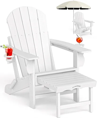 Vista 9 de Silla Adirondack plegable con reposapiés extraíble para patio al Negro