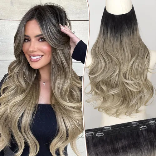Vista 49 de KooKaStyle Extensiones de Cabello con Alambre Invisible, Largas, Lacias, en Capas, Sintéticas con Alambre Transparente, Tamaño Ajustable, 6 Clips
