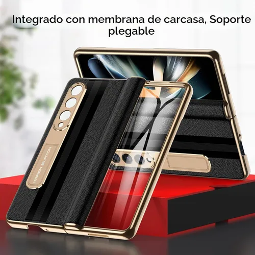 Vista 6 de Funda para teléfono Samsung Galaxy Z Fold 4 [piel auténtica de lujo Premier] [Protección de bisagra de cuerpo completo]
