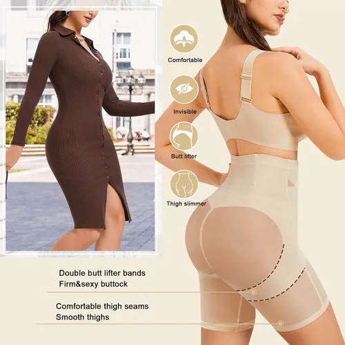 Vista 5 de Faja moldeadora de cuerpo para mujer, con control de abdomen, pantalones cortos para levantamiento de glúteos, fajas colombianas, entrenador