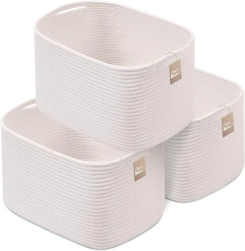 Vista 12 de CHAT BLANC Cestas de cuerda de algodón para organizar Cestas de almacenamiento para estantes Cesta de cuerda para almacenamiento, cestas