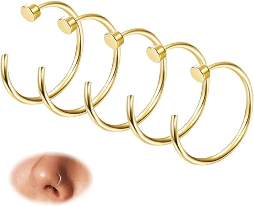 Vista 13 de FIBO STEEL - 5 piezas de acero inoxidable, 18G a 22G, joyería corporal, piercing de nariz para mujer