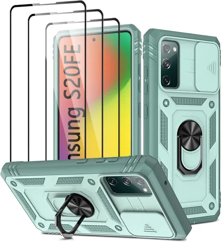 Vista 9 de Funda para Galaxy S20 FE 5G, para Galaxy S20 FE 4G con 3 protectores de pantalla de vidrio templado con soporte integrado + cubierta de cámara