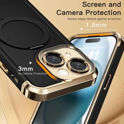 Vista 6 de COOLQO Funda para iPhone 13 de 6.1 pulgadas, soporte magnético de giro de 360° [compatible con Magsafe] [protección militar] chapado mate resistente