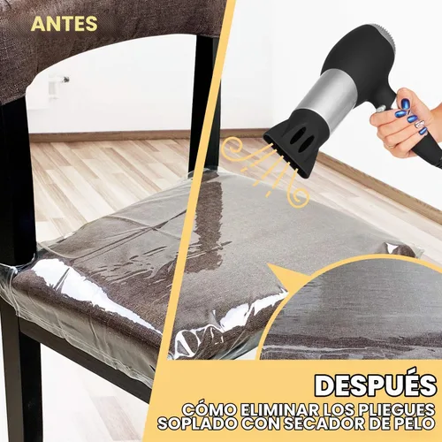 Vista 7 de Paquete de 4 fundas de plástico grandes para sillas de comedor, protectores de asiento de silla transparentes con correa de cinturón ajustable