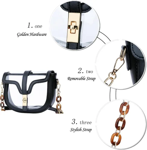 Vista 6 de KKXIU Bolso cruzado transparente para mujer, de piel vegana, aprobado para estadios, para concierto, al hombro, deportivo, bolso transparente