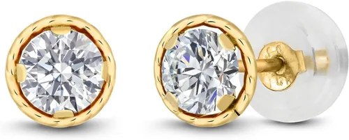 Vista 92 de Gem Stone King Aretes redondos de oro amarillo de 14 quilates con piedra natal Redondos de 0.157 in Aretes de oro para mujeres y hombres