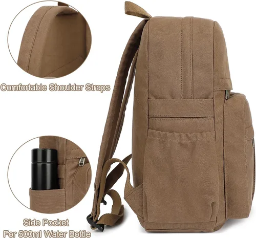 Vista 6 de AUGUR Mochila para laptop para mujer, bolsa de lona, mochila vintage de viaje pequeña, mochila retro casual, mochila de trabajo, Verde militar