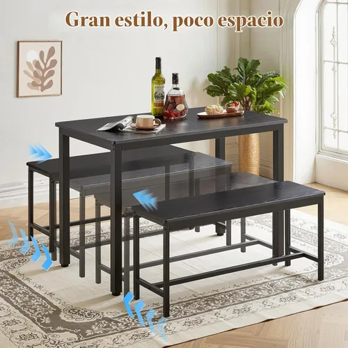 Vista 3 de Rovibek Juego de 4 sillas de mesa de comedor para 4, mesa de cocina moderna que ahorra espacio con 2 bancos y pies ajustables, mesa de desayuno